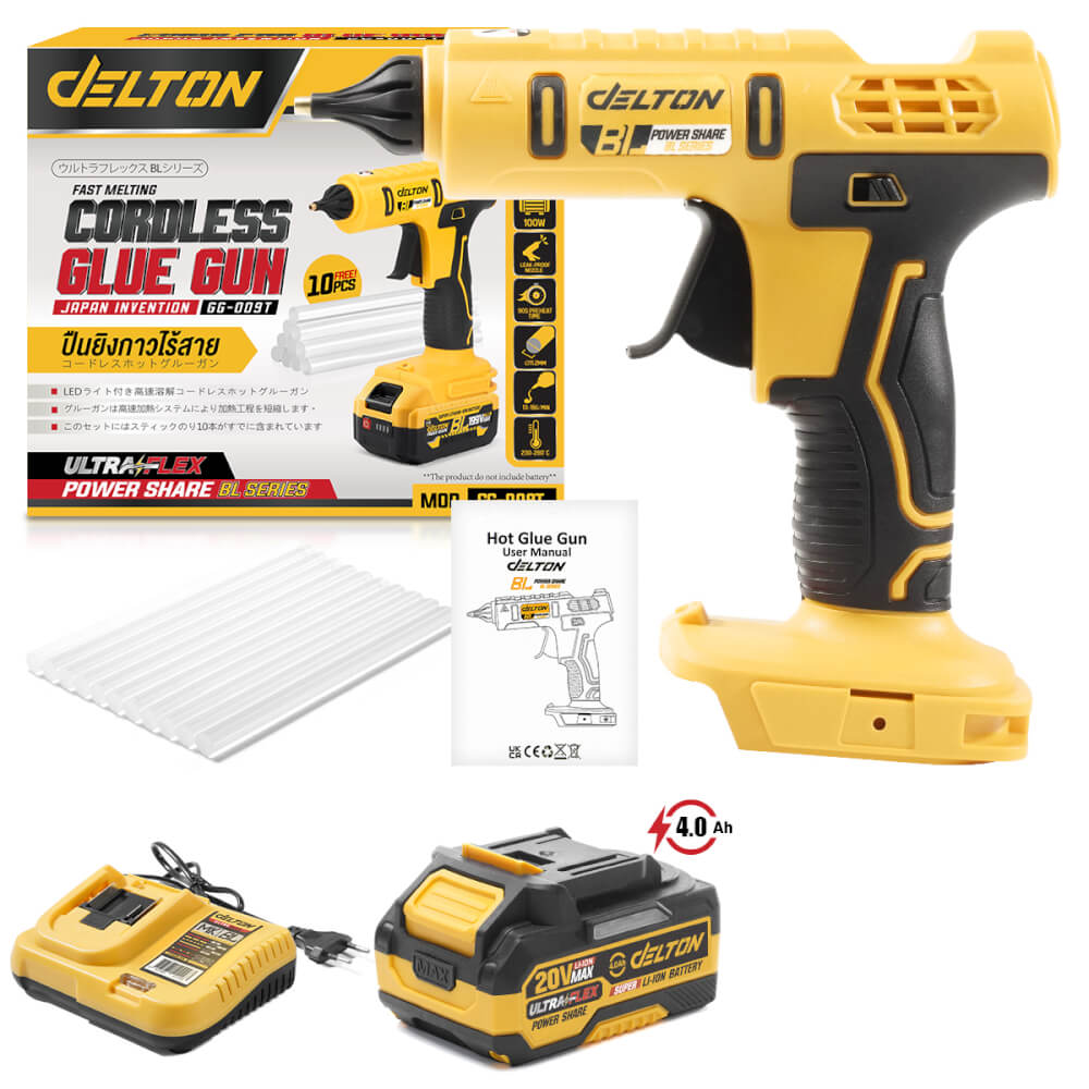 ปืนยิงกาวไร้สาย (พร้อมแบตเตอรี่) DELTON รุ่น GG-009T ULTRAFLEX 20V 4AH